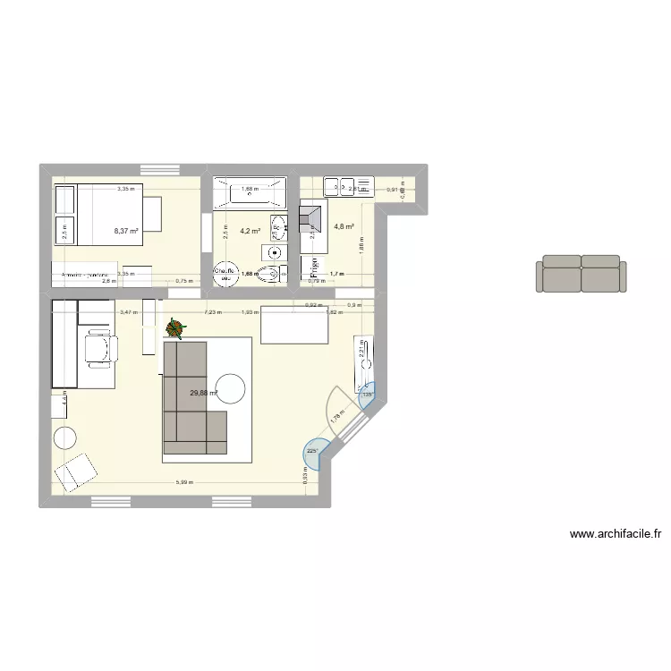 Flaujac 2. Plan de 4  et 47 m²
