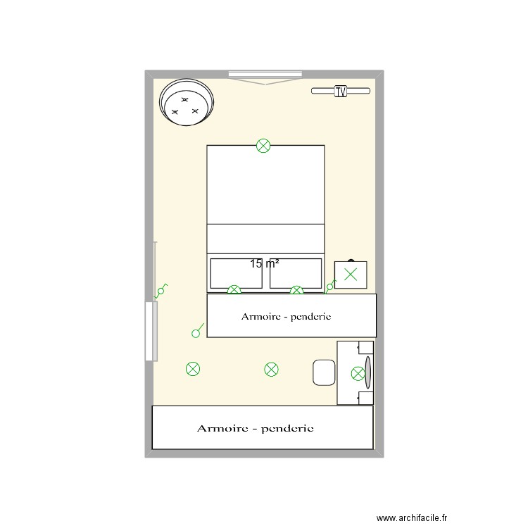 Chambre. Plan de 1 pièce et 15 m2
