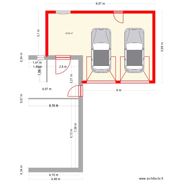 MILLEROU. Plan de 1 pièce et 43 m2