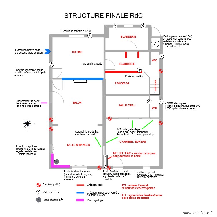 STRUCTURE RdC FINAL. Plan de 3 pièces et 50 m2