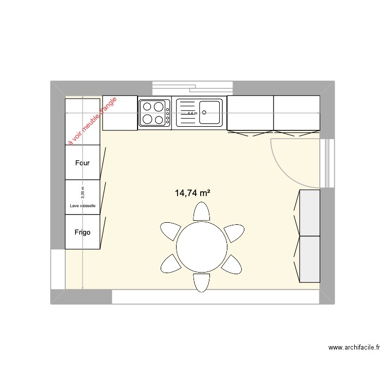Cuisine. Plan de 1 pièce et 15 m2
