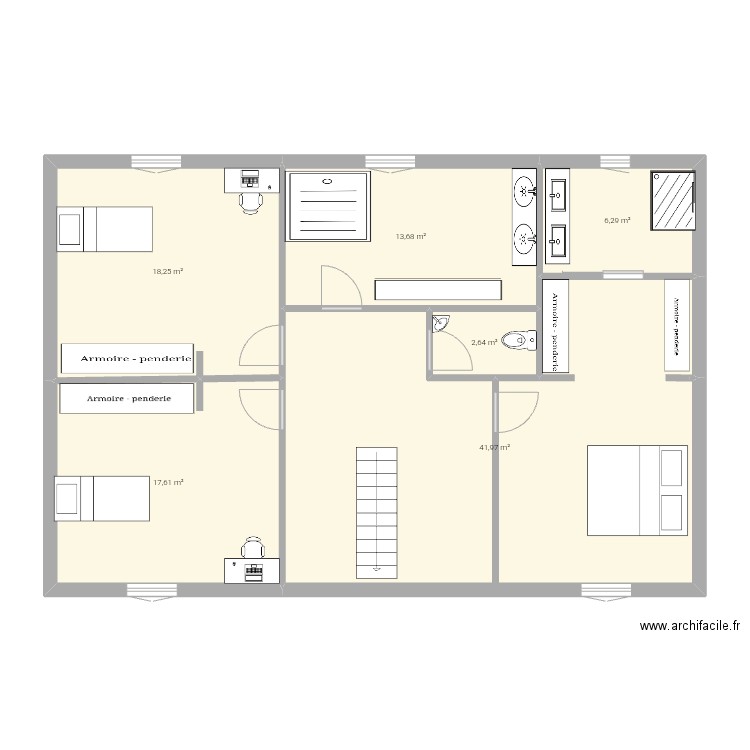 Etage esai. Plan de 6 pièces et 100 m2