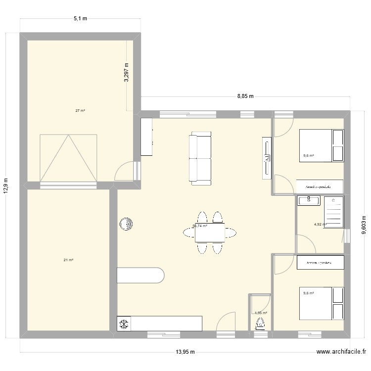 maison 3. Plan de 7 pièces et 130 m2