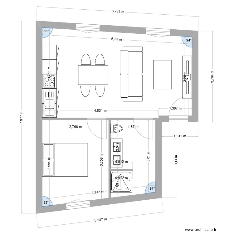 servo benoit. Plan de 4 pièces et 69 m2