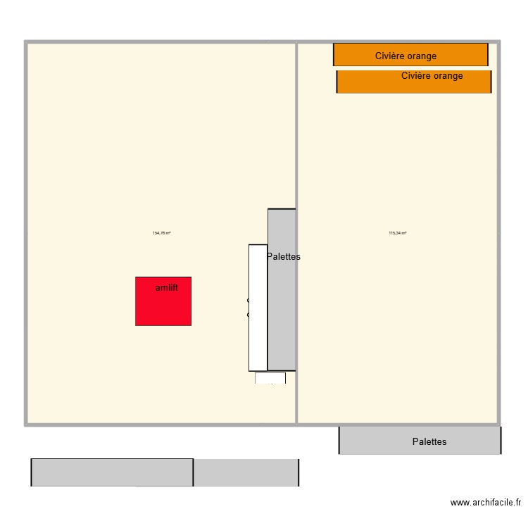 boulot. Plan de 2 pièces et 270 m2