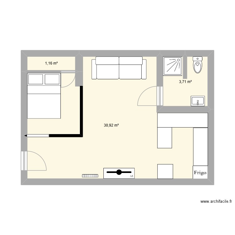 zzooo. Plan de 3 pièces et 36 m2