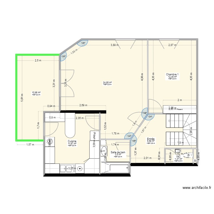mt 2. Plan de 8 pièces et 74 m2