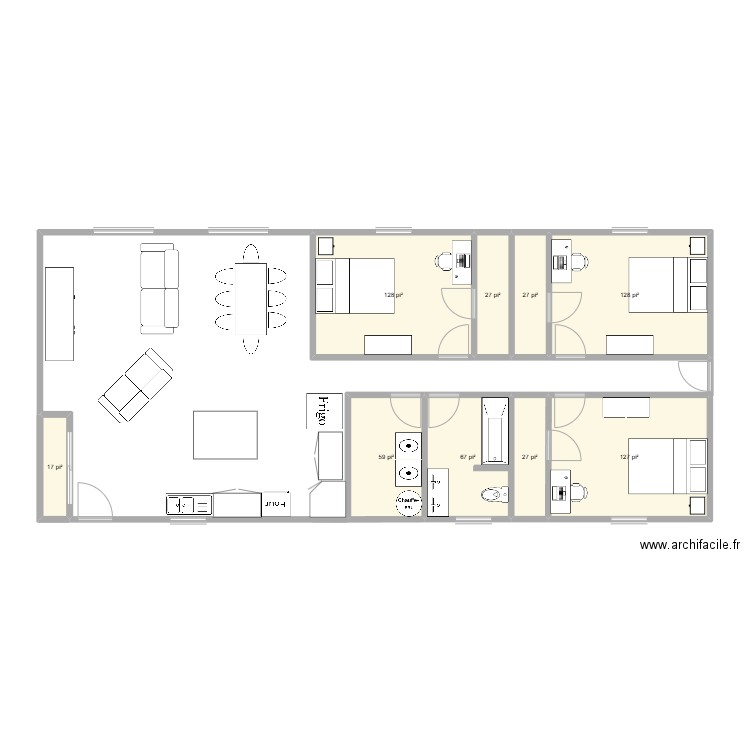 Maison Employés 1. Plan de 9 pièces et 56 m2