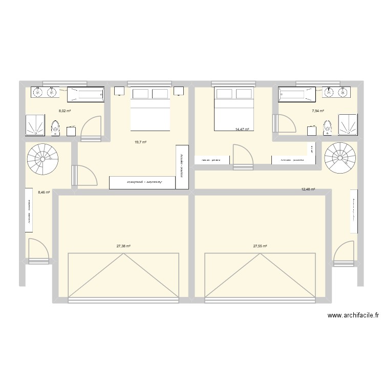 apparts. Plan de 8 pièces et 126 m2