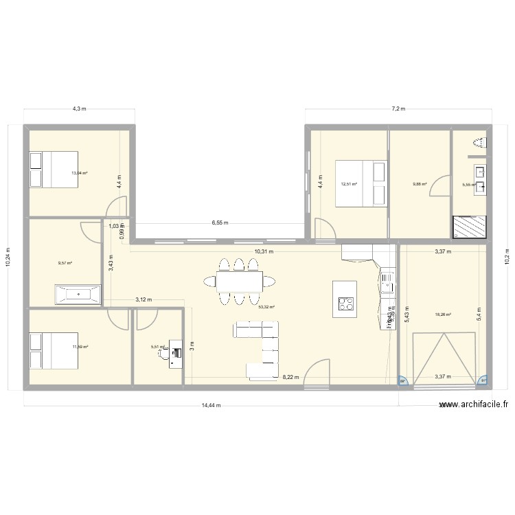 max v2. Plan de 9 pièces et 139 m2