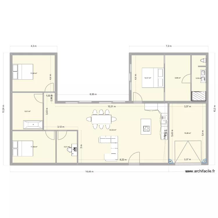 max v2. Plan de 9 pièces et 139 m²