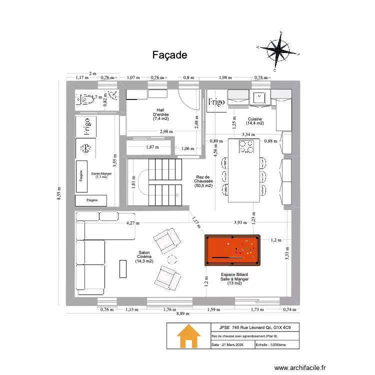 JPSE Agrandissement 2026 Plan B. Plan de 1  et 20 m²