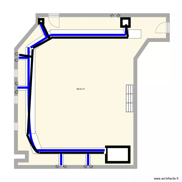 plan architectural du r&eacute;seau de la Salle AB202. Plan de 1  et 97 m²