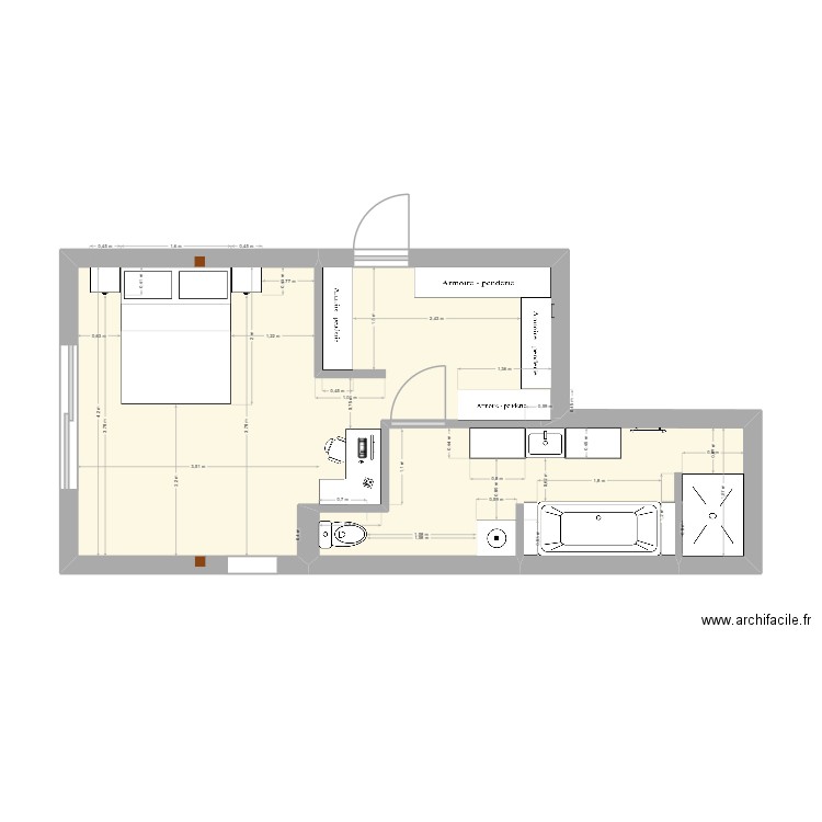 suite parentale test. Plan de 2 pièces et 33 m2