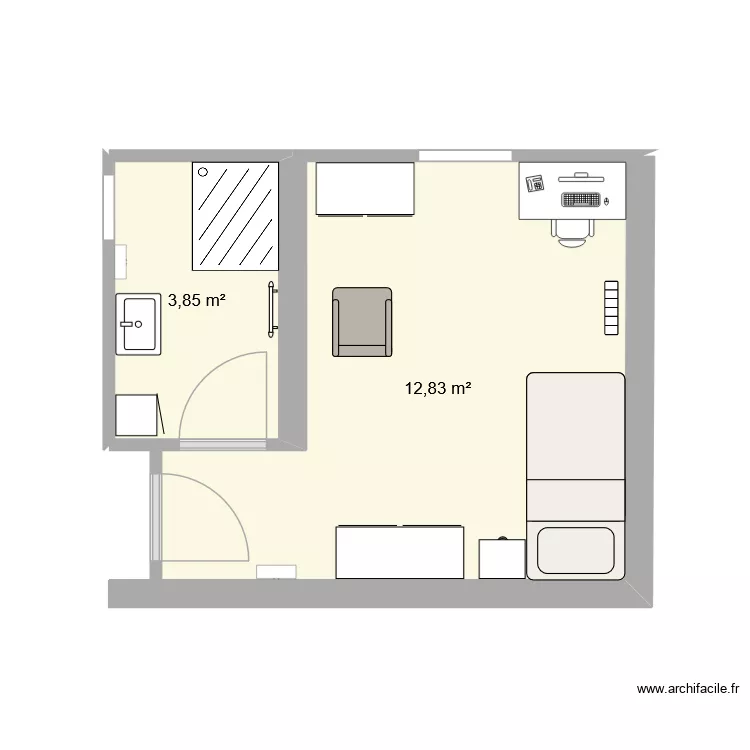 studio TDL. Plan de 2  et 17 m²