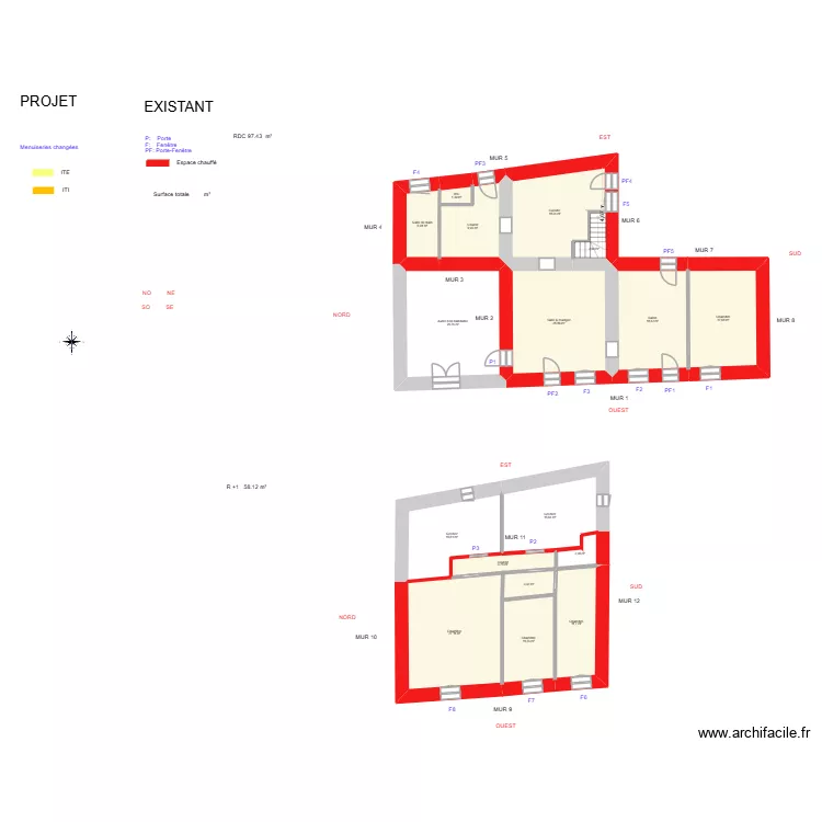 TARDIF DE PETIVILLE_ Existant. Plan de 17  et 219 m²