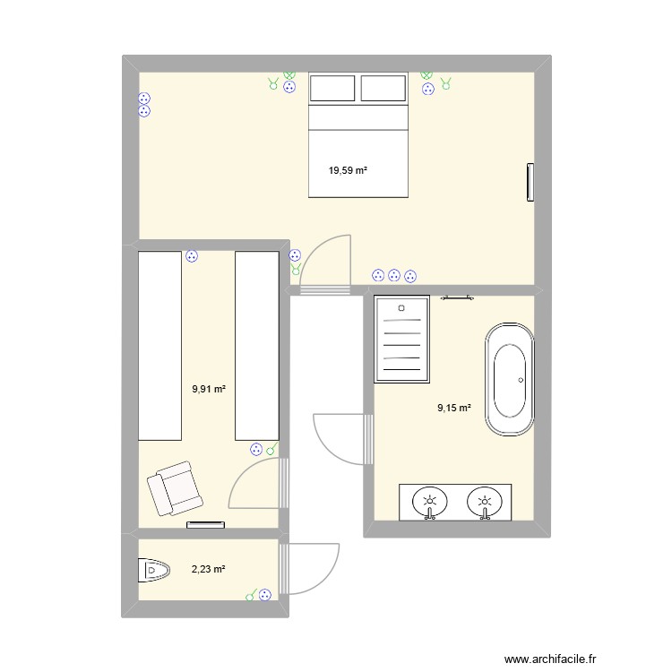Plateau. Plan de 4 pièces et 41 m2