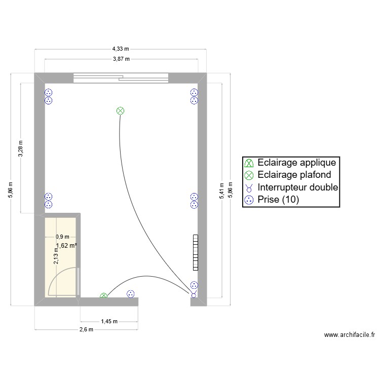 SALON/ PLAN ELECTRIQUE. Plan de 1 pièce et 2 m2