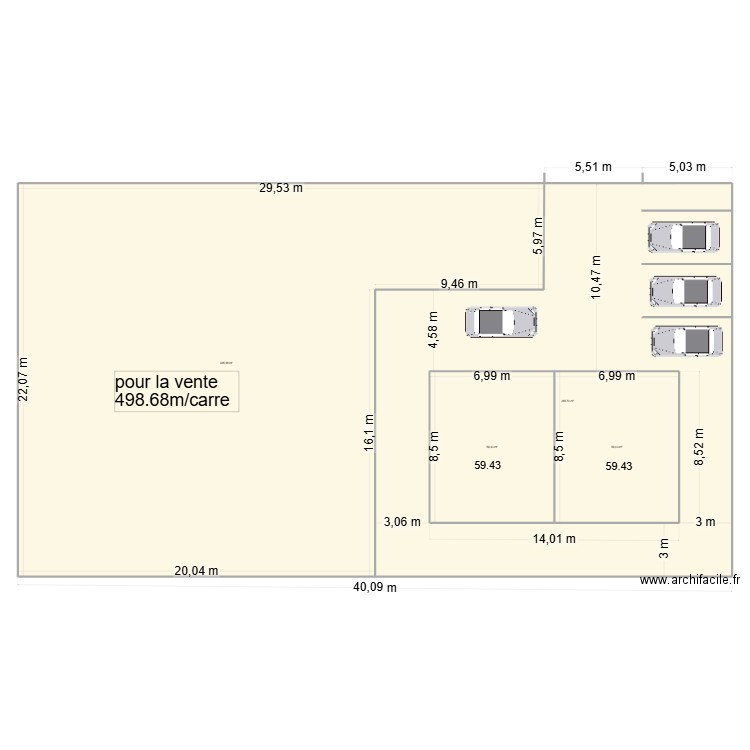 terrain 2. Plan de 4 pièces et 1003 m2