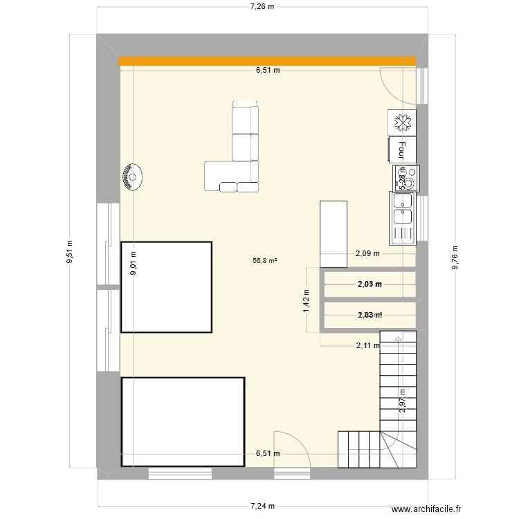Maison Jess. Plan de 2 pièces et 58 m2