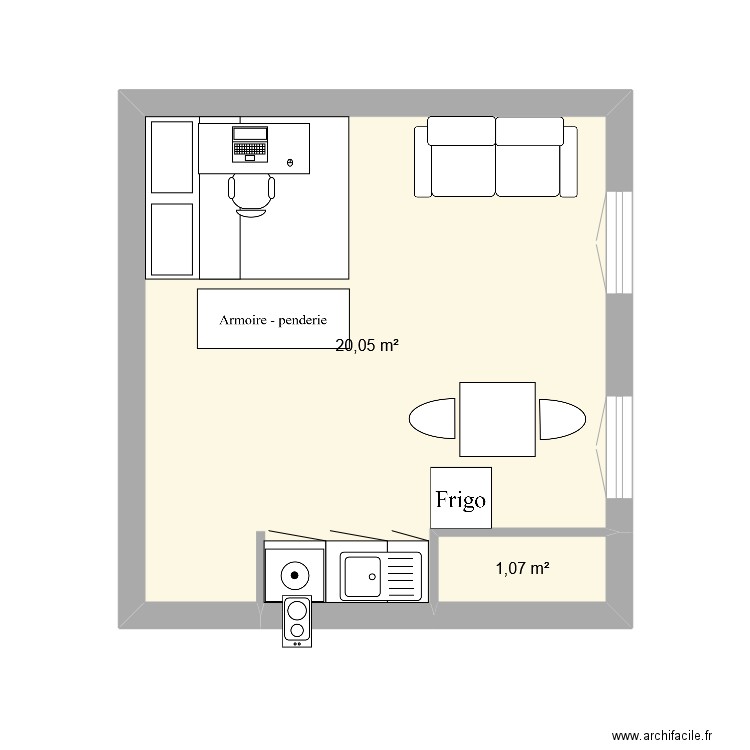 dumont d'urville. Plan de 2 pièces et 21 m2