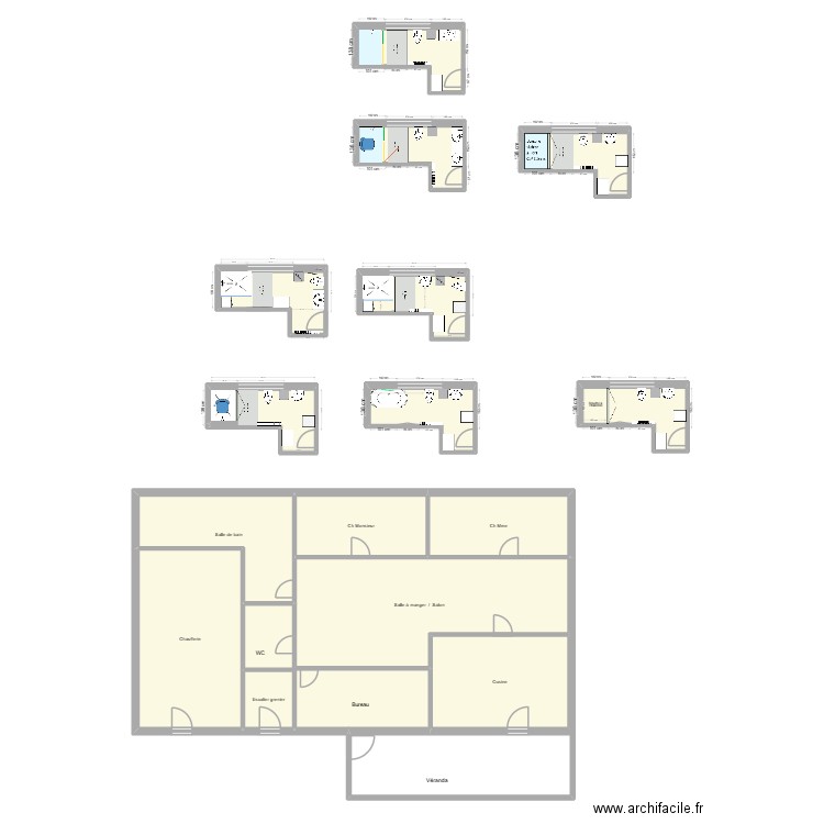 Clém SANDEL/. Plan de 16 pièces et 194 m2