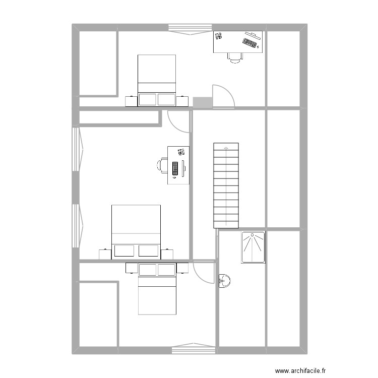 1 etage. Plan de 8 pièces et 57 m2