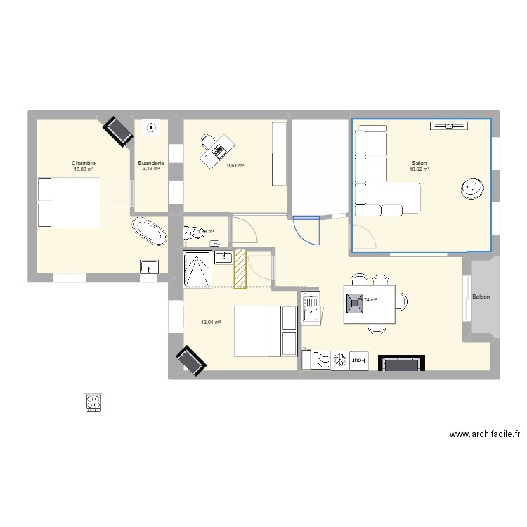 Heurteloup V4 2chBu meublé. Plan de 10 pièces et 91 m2