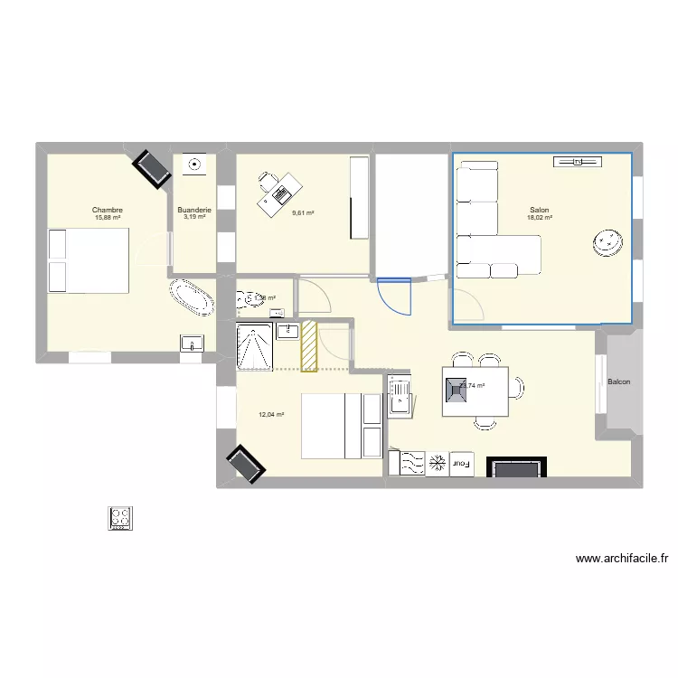 Heurteloup V4 2chBu meublé. Plan de Heurteloup V4 2chBu meublé. Plan de