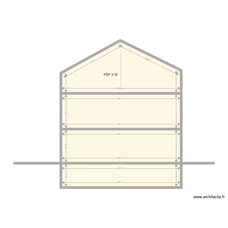 Mod&egrave;le coupe Cave rez 1e grenier. Plan de 