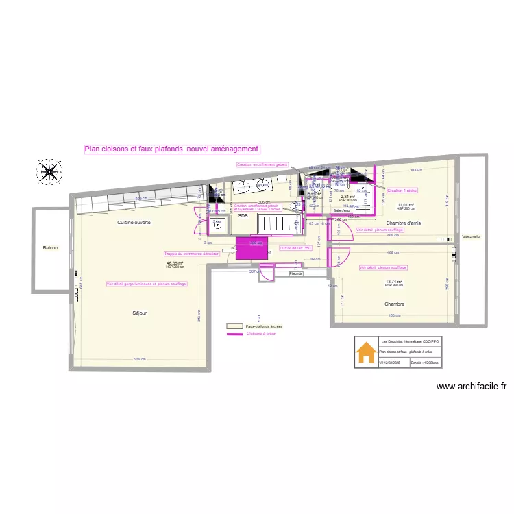 Plan cloisons et faux plafonds nouvel agencement . Plan de 