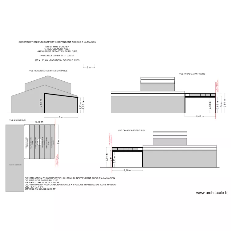 DP 4 BORDIER CARPORT. Plan de 