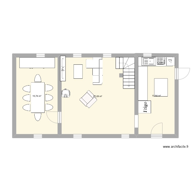 Maison. Plan de 3 pièces et 57 m2