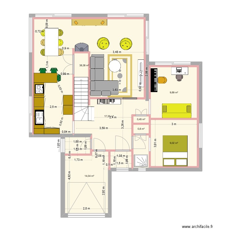 Berlioz. Plan de 7 pièces et 90 m2
