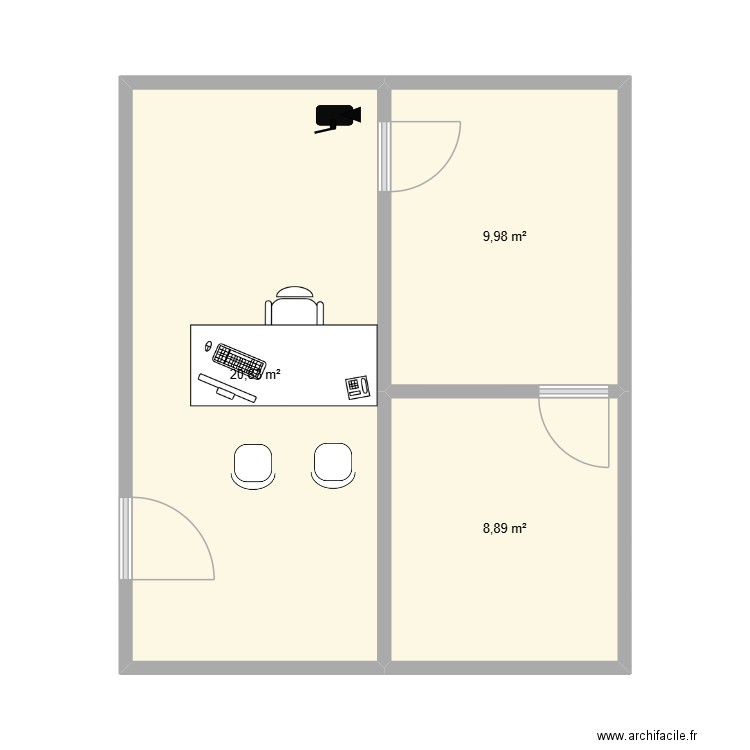 0063 - BUREAU DE GESTION. Plan de 3 pièces et 40 m2