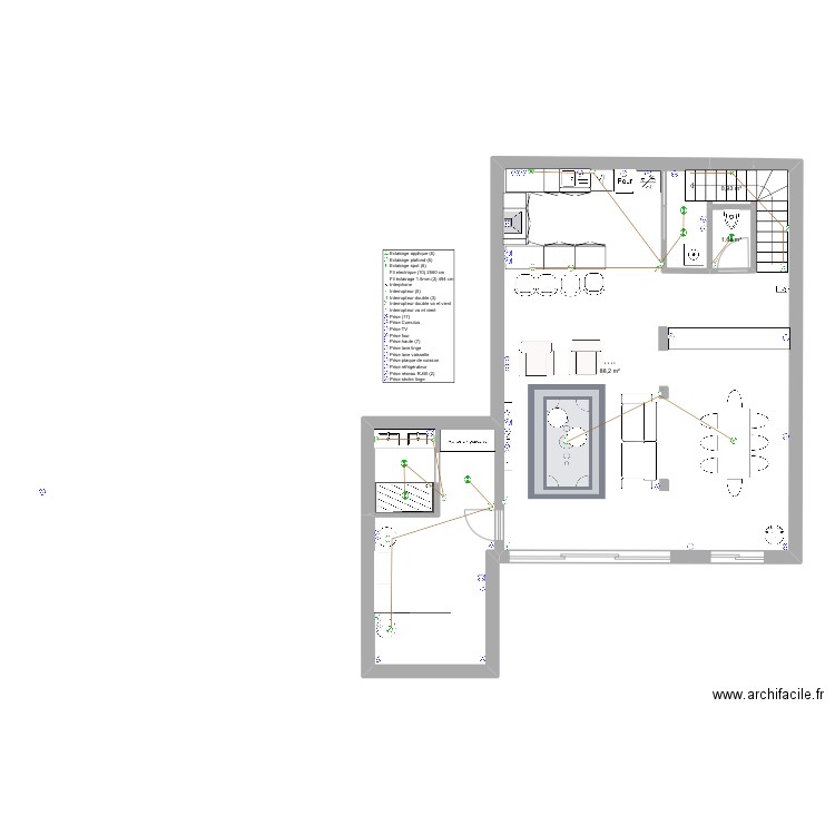Bandol RDC villa 2. Plan de 3 pièces et 91 m2