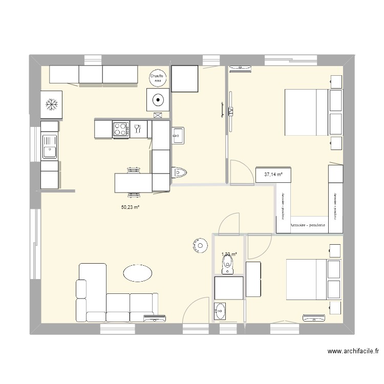 Plan 2. Plan de 3 pièces et 89 m2
