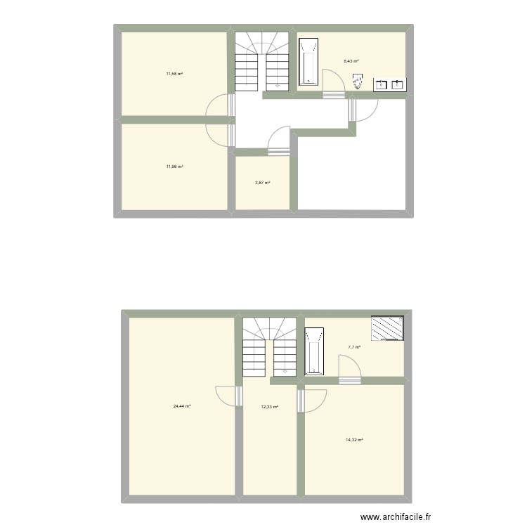 1 er etage2. Plan de 8 pièces et 95 m2