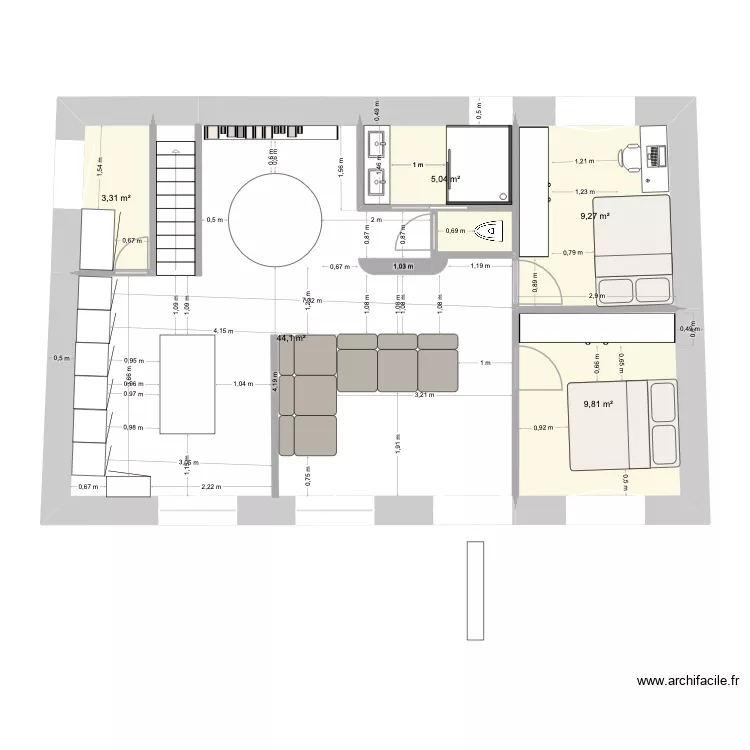 plan appart V3. Plan de 5  et 72 m²
