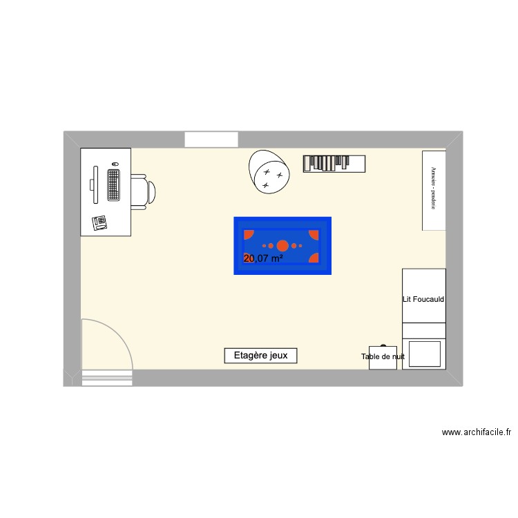 chambre Foucauld. Plan de 1 pièce et 20 m2