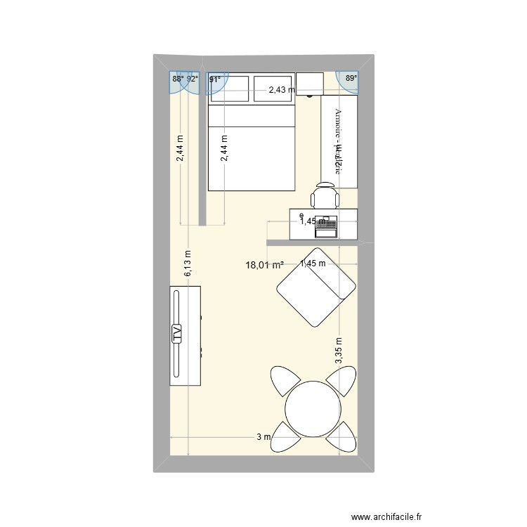manou n°2. Plan de 1 pièce et 18 m2