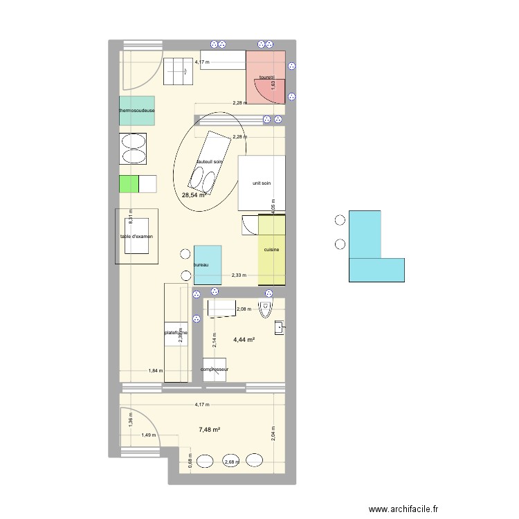 cabinet de podologie 2025 2.0 toilettes deplacés. Plan de 3 pièces et 40 m2