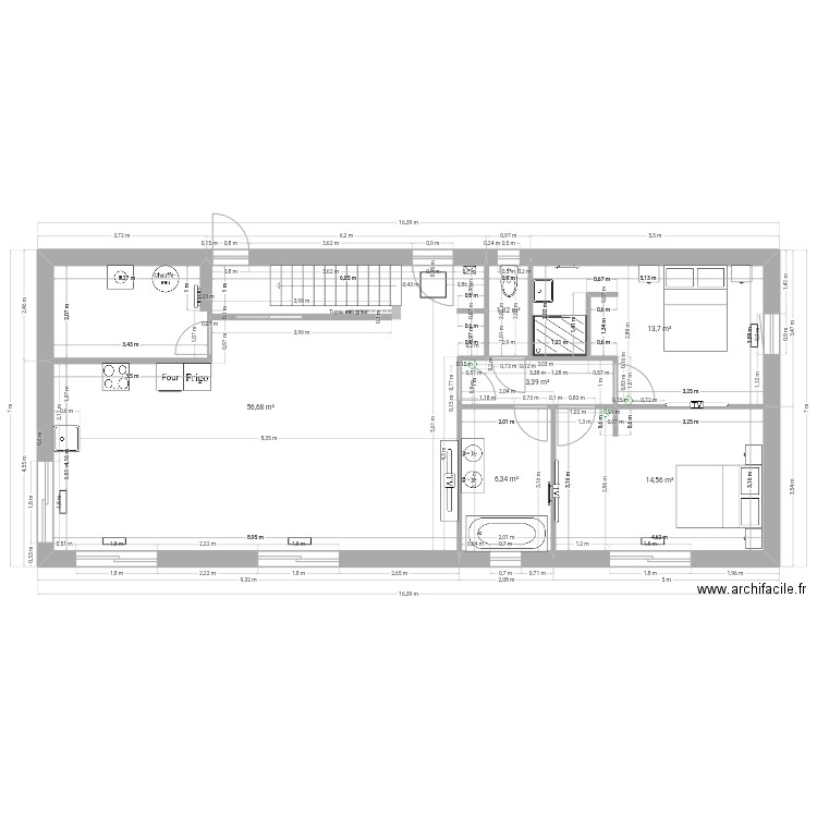 RDC modif 2. Plan de 6 pièces et 96 m2