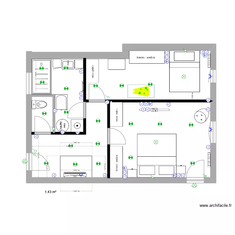 etage rectifie. Plan de 1 pièce et 1 m²