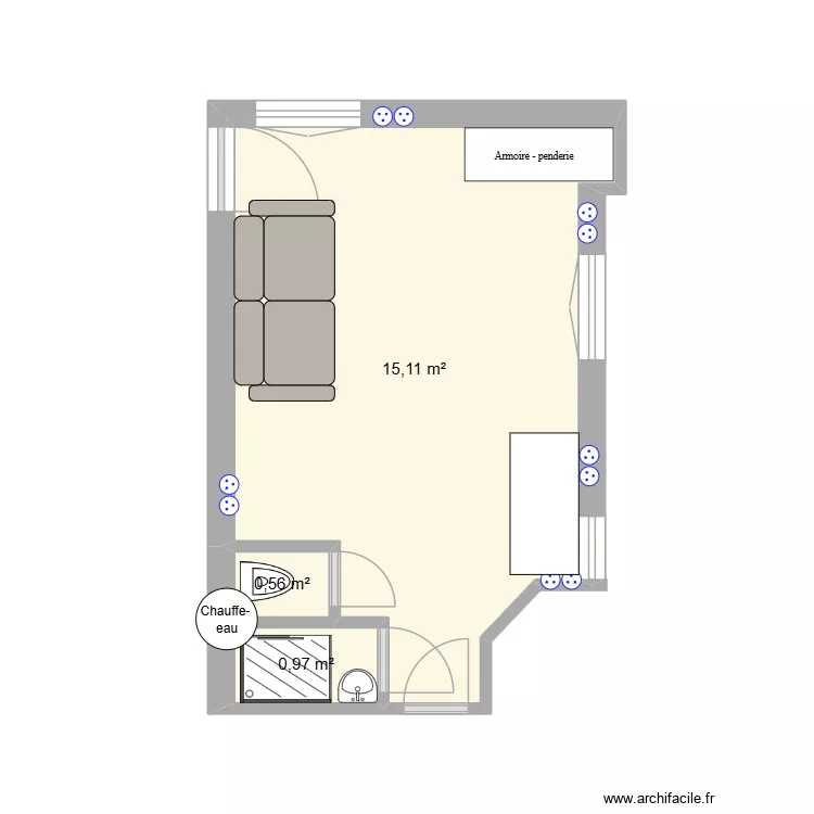 QAF bis. Plan de 3 Pièces et 17 m²