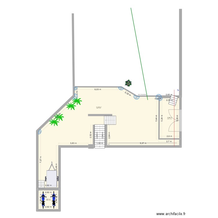 jardin ancienne version. Plan de 3 pièces et 131 m2