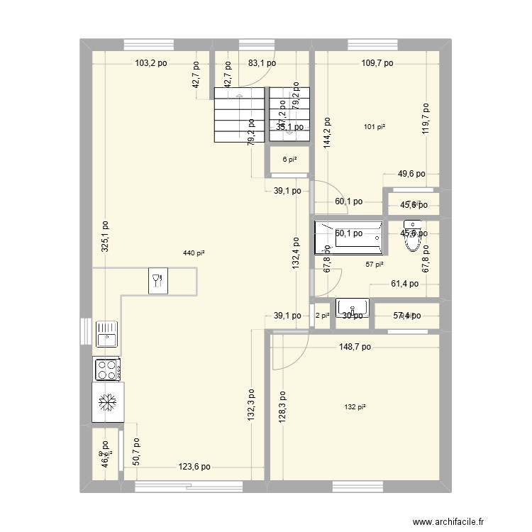 1674. Plan de 9 pièces et 71 m2