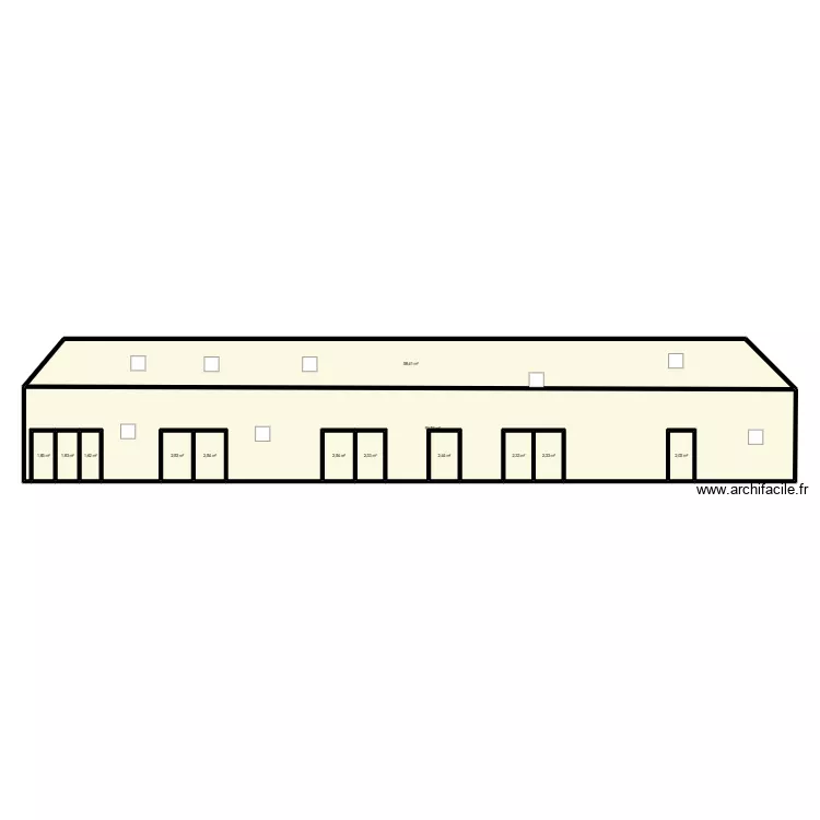 vue facade sud. Plan de 13  et 174 m²