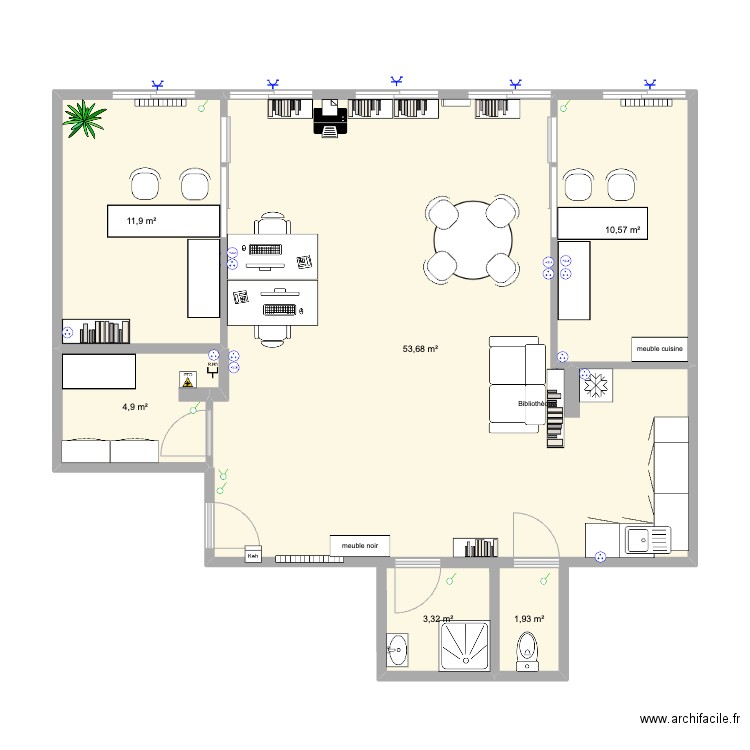 Bureaux 1.3. Plan de 6 pièces et 86 m2
