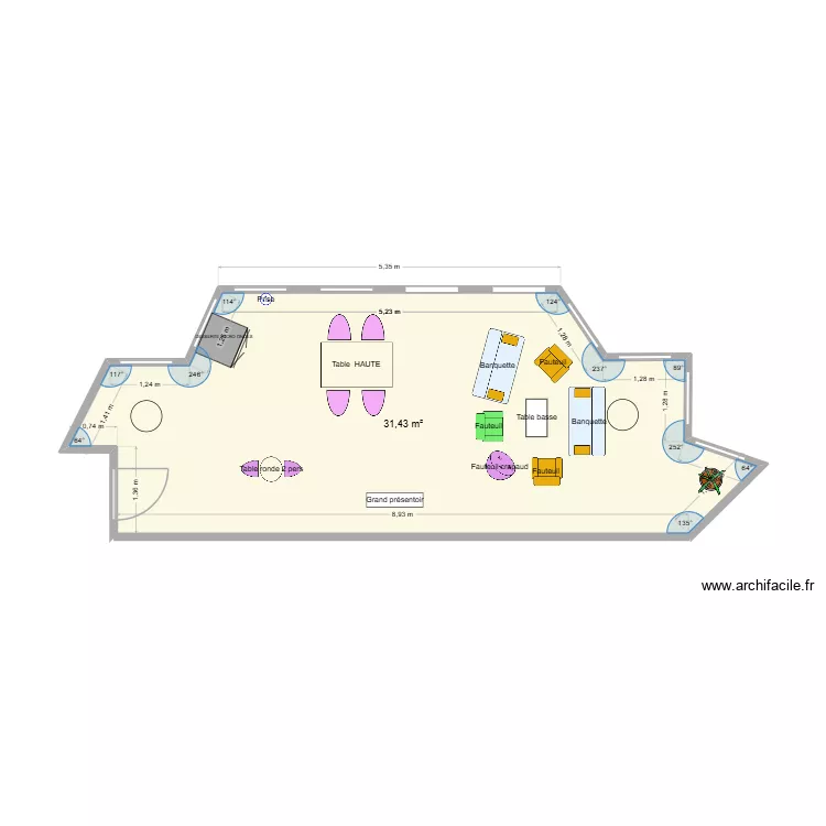 Salle convivialit&eacute;. Plan de 1  et 31 m²